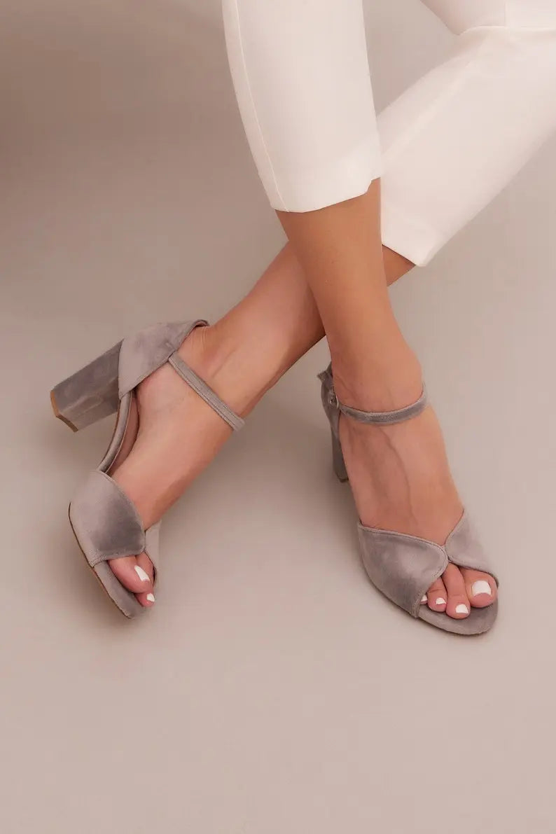Red Velvet Block Heel wedding shoes product view 2 | ForeverSolesBride