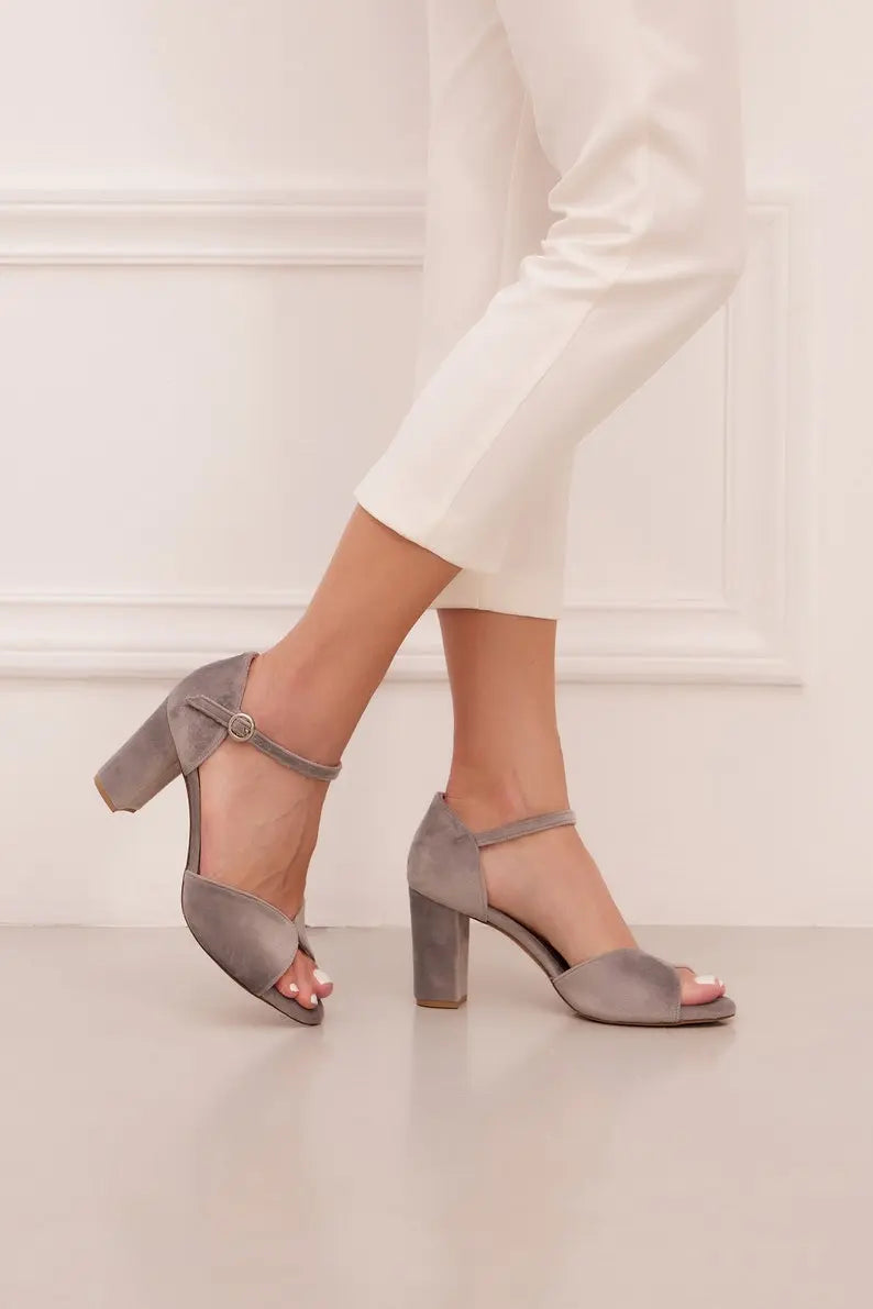 Red Velvet Block Heel wedding shoes product view 4 | ForeverSolesBride