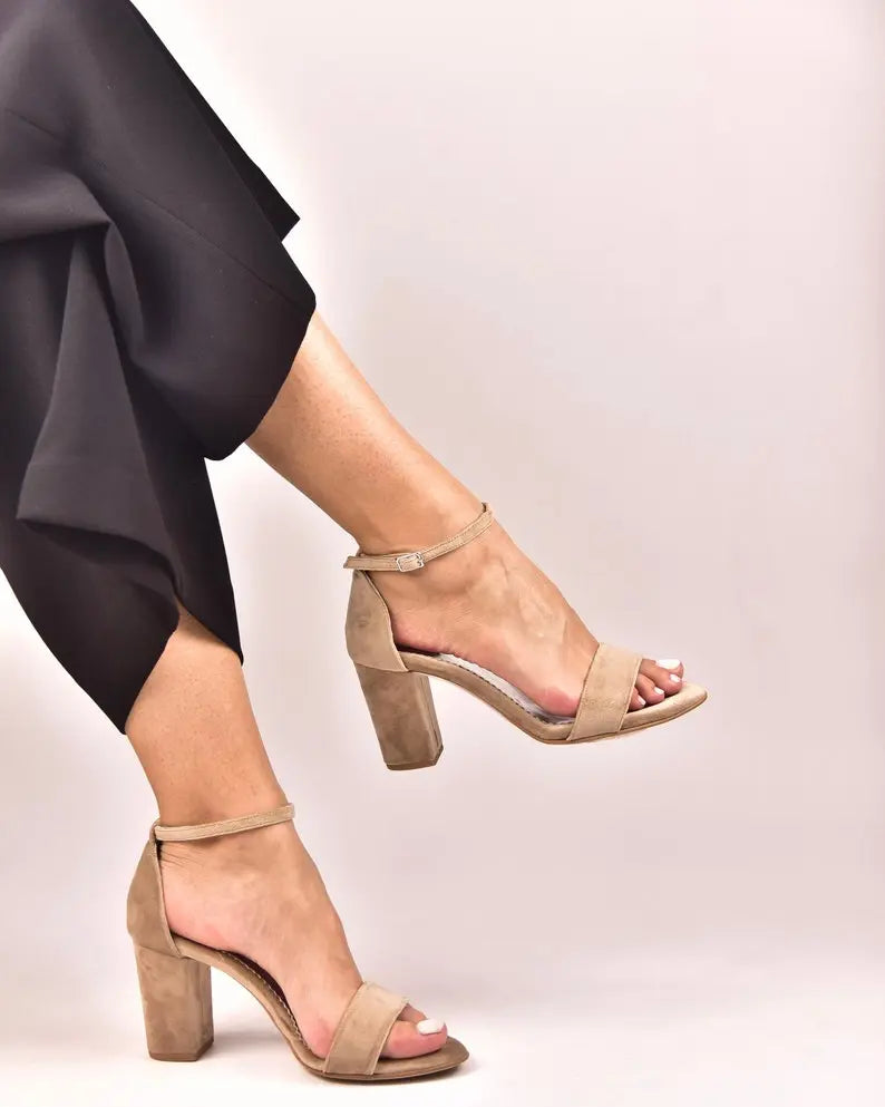 Red Velvet Block Heel wedding shoes hero front view | ForeverSolesBride