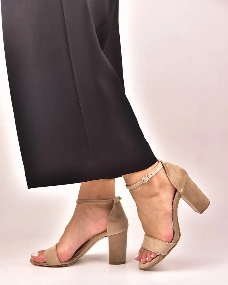 Red Velvet Block Heel wedding shoes product view 3 | ForeverSolesBride