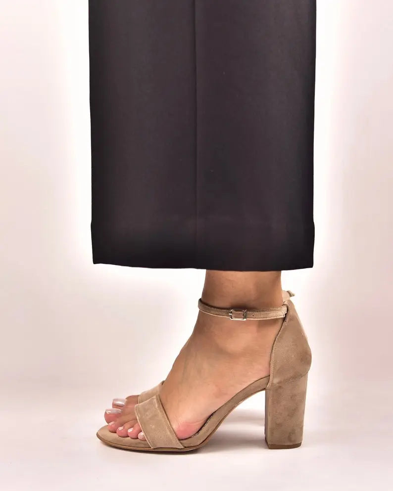 Red Velvet Block Heel wedding shoes product view 5 | ForeverSolesBride
