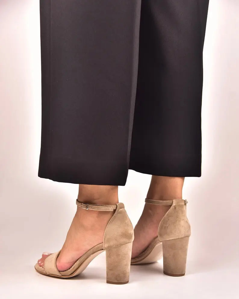 Red Velvet Block Heel wedding shoes product view 6 | ForeverSolesBride
