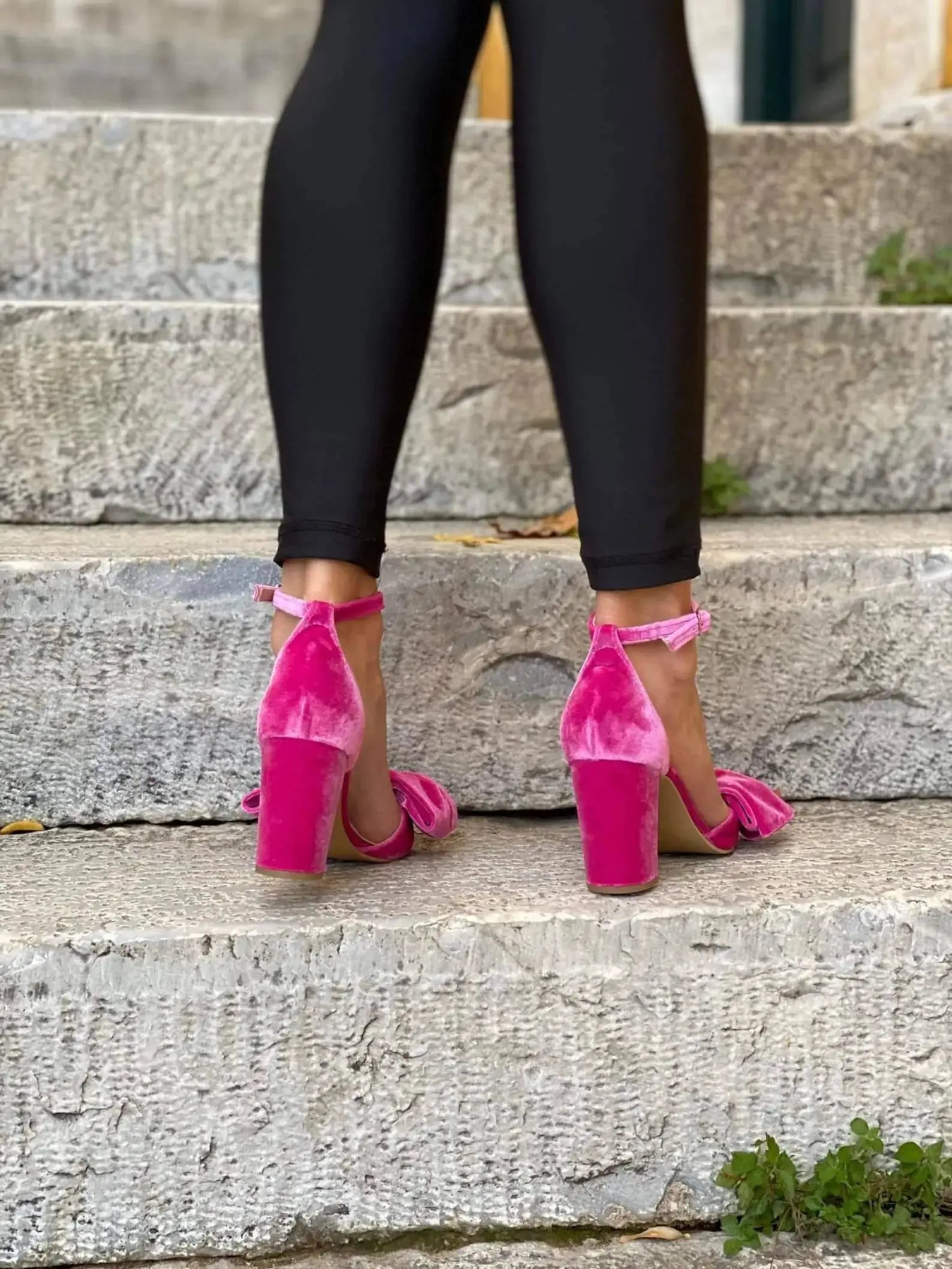 Rose Pink Velvet Block Heel wedding shoes product view 6 | ForeverSolesBride