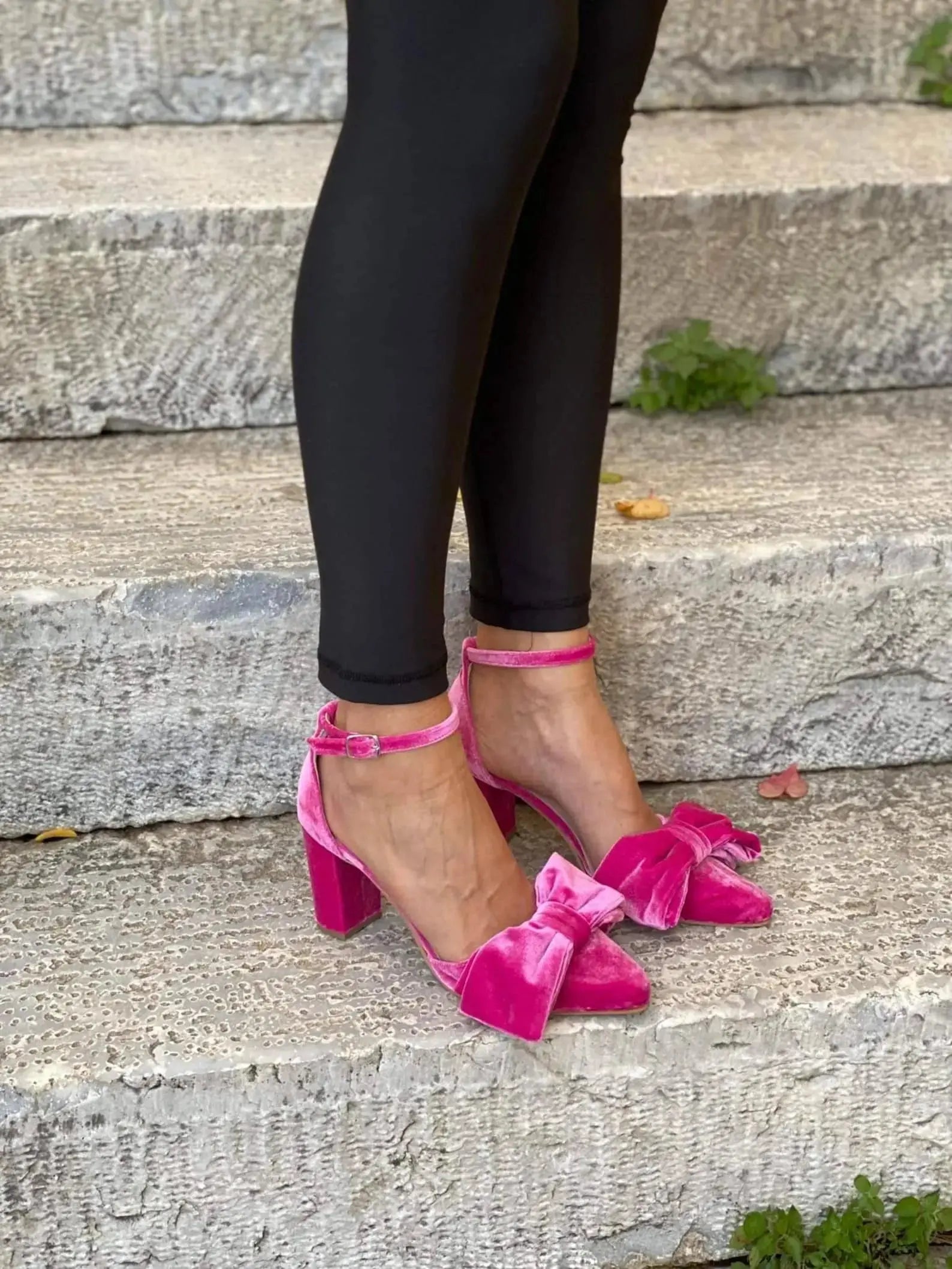 Rose Pink Velvet Block Heel wedding shoes hero front view | ForeverSolesBride