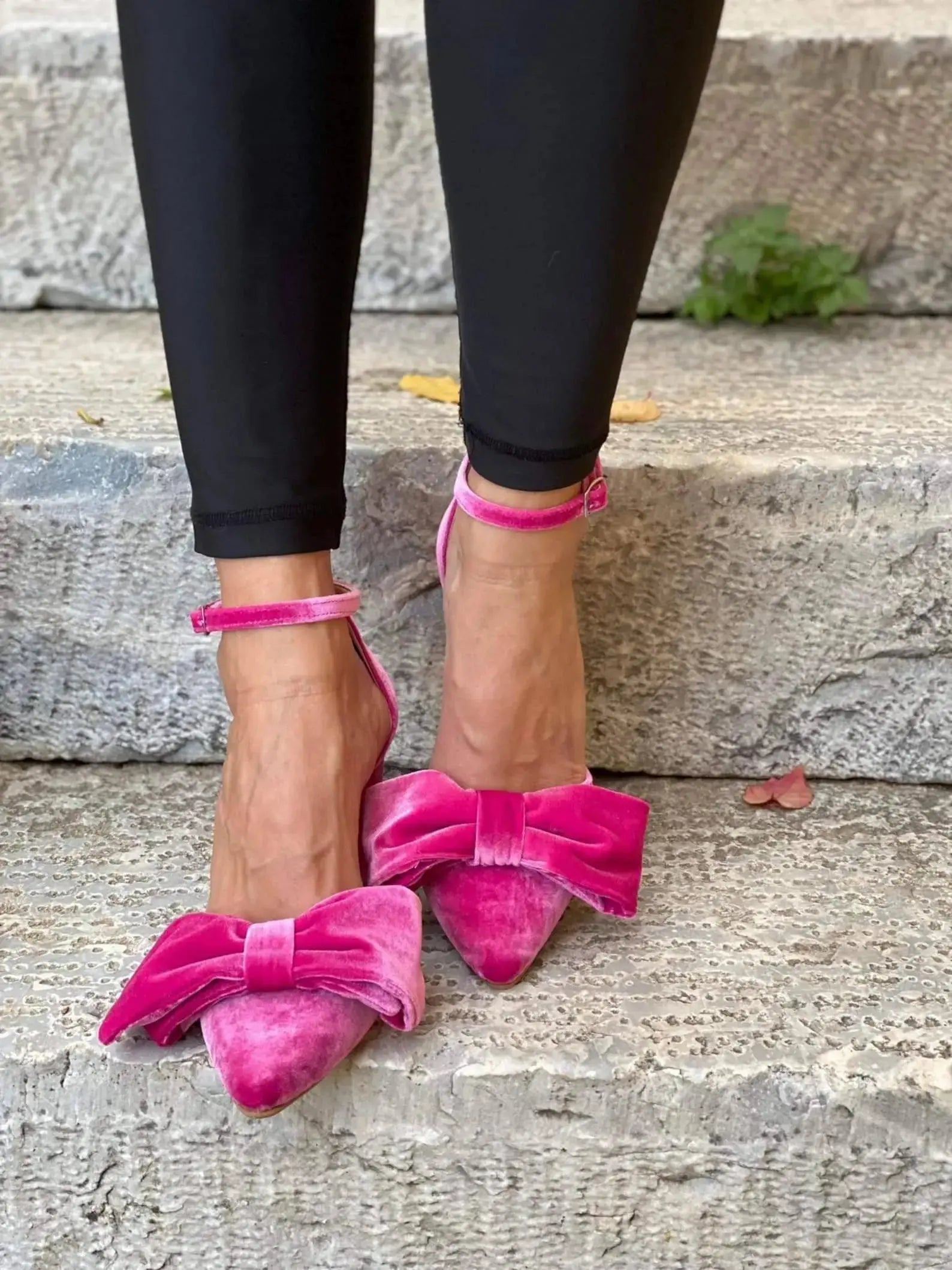Rose Pink Velvet Block Heel wedding shoes product view 4 | ForeverSolesBride