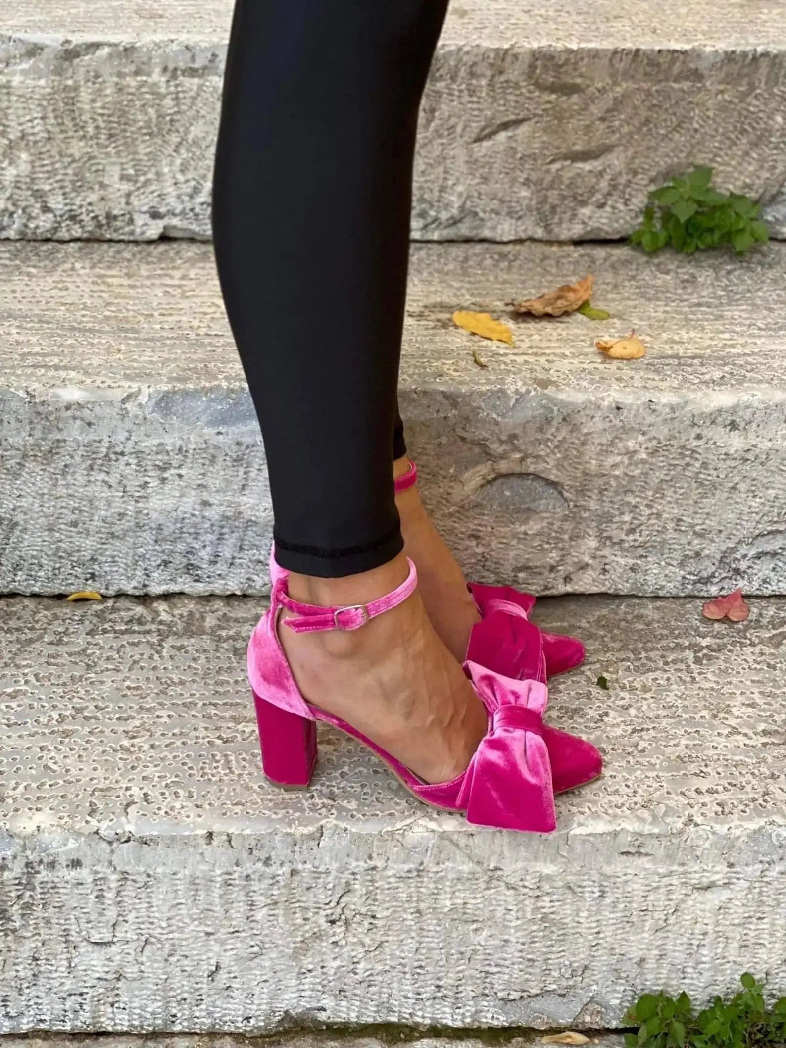 Rose Pink Velvet Block Heel wedding shoes product view 8 | ForeverSolesBride