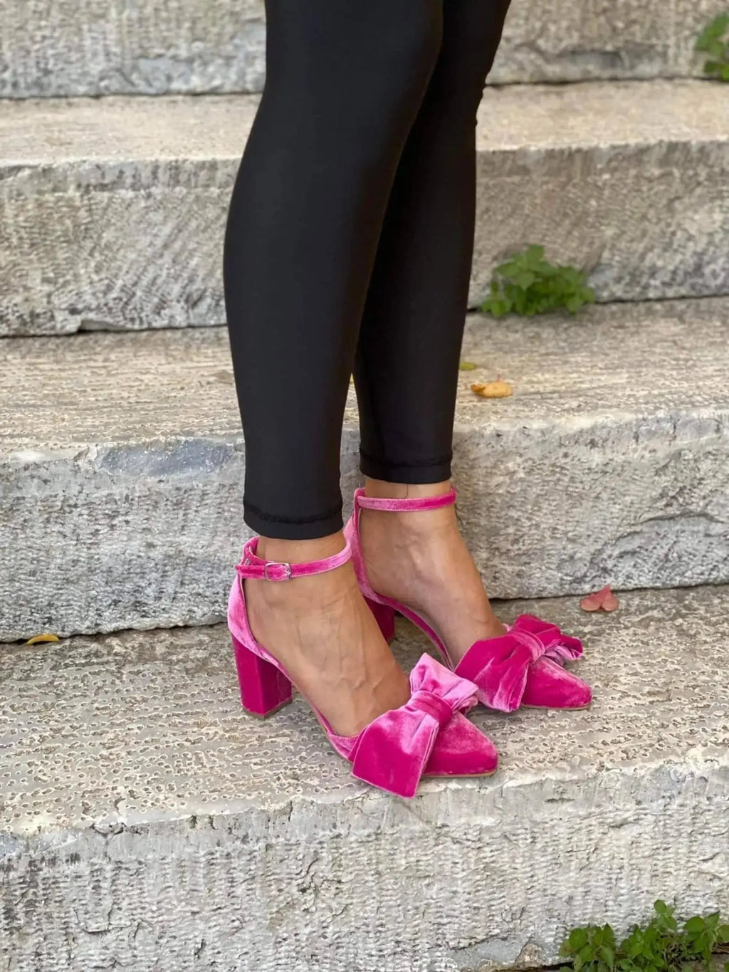 ForeverSoles Rose Pink Velvet Block Heels for women, elegant wedding and party shoes
