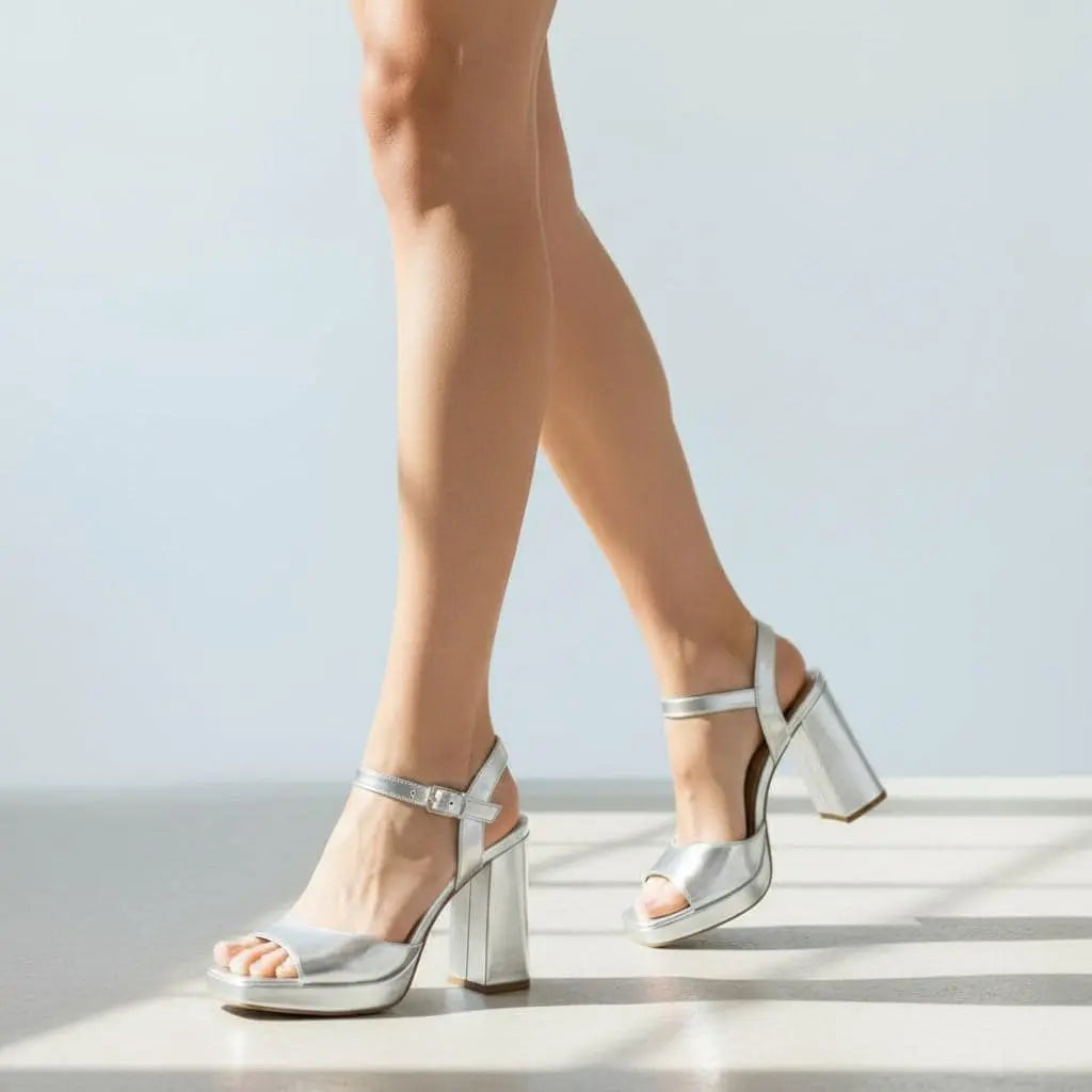Silver Platform wedding shoes hero front view | ForeverSolesBride