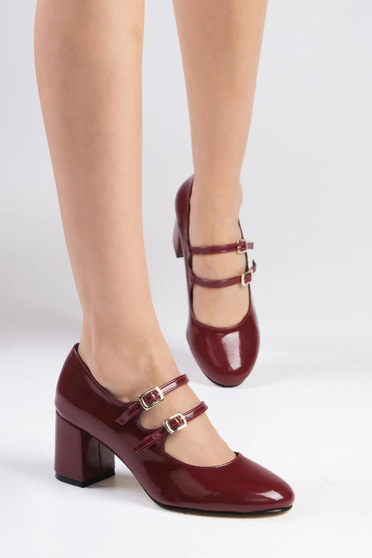Burgundy Velvet Block Heel wedding shoes product view 10 | ForeverSolesBride
