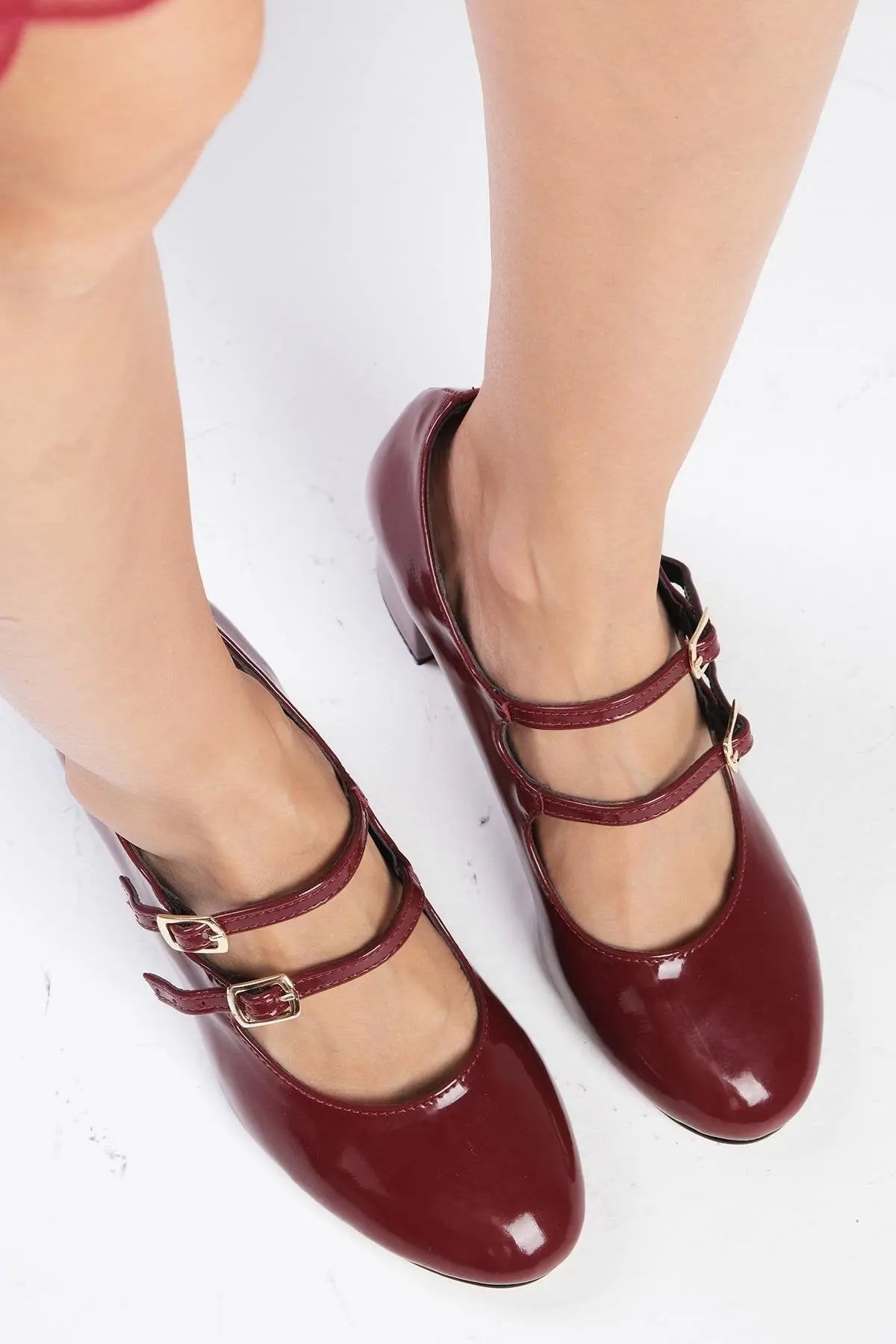 Burgundy Velvet Block Heel wedding shoes product view 13 | ForeverSolesBride
