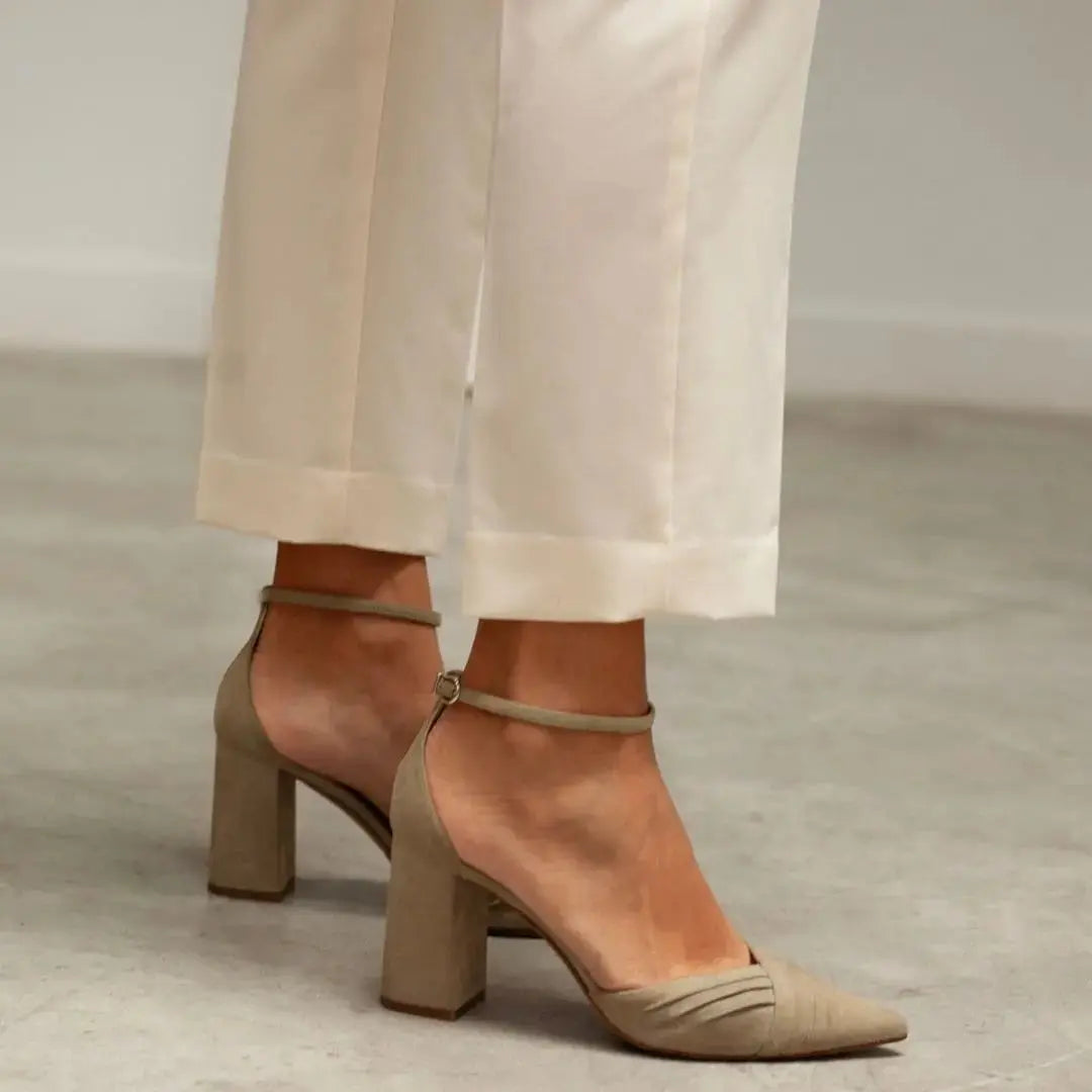 Green Velvet Block Heel wedding shoes product view 4 | ForeverSolesBride