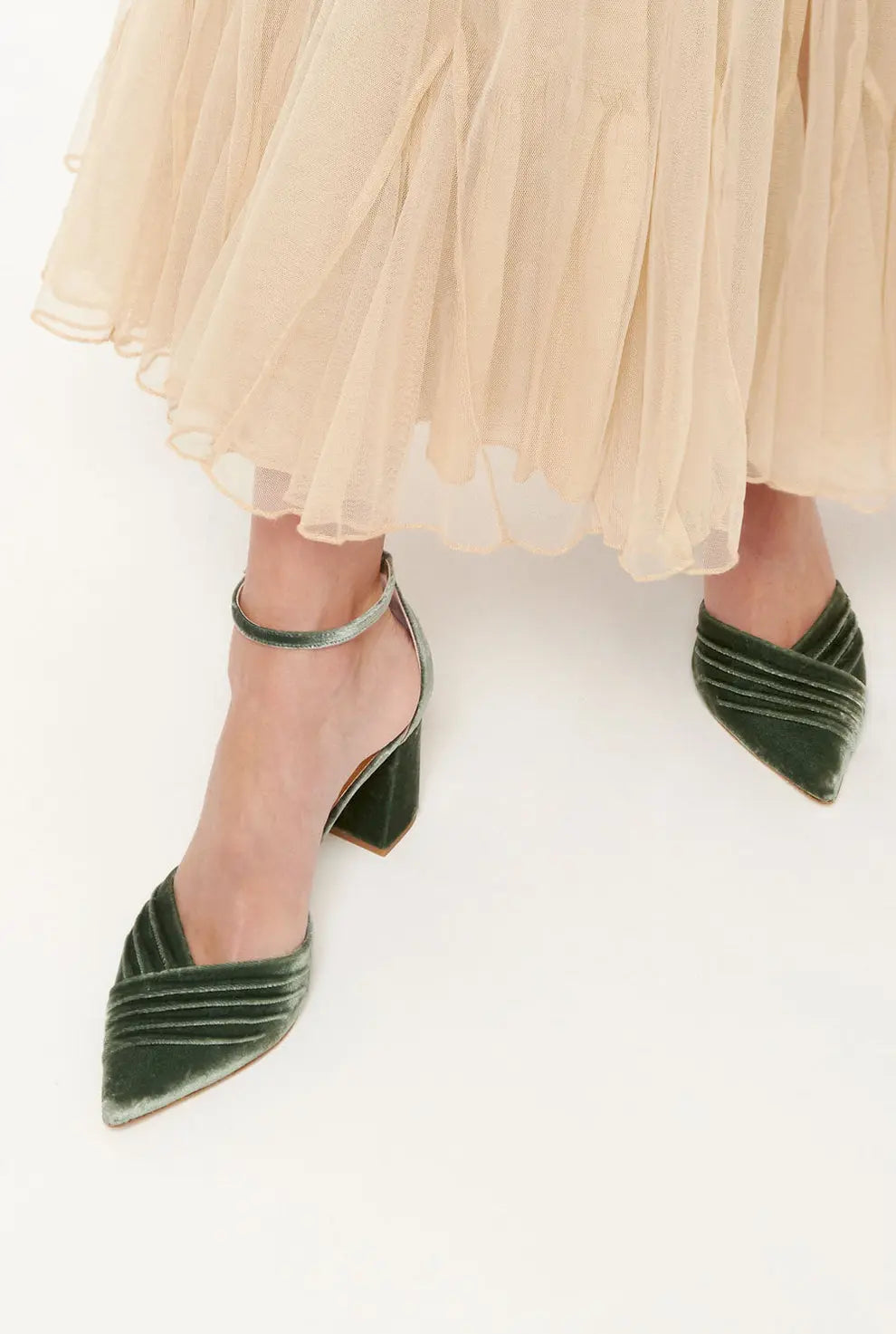 Green Velvet Block Heel wedding shoes product view 5 | ForeverSolesBride