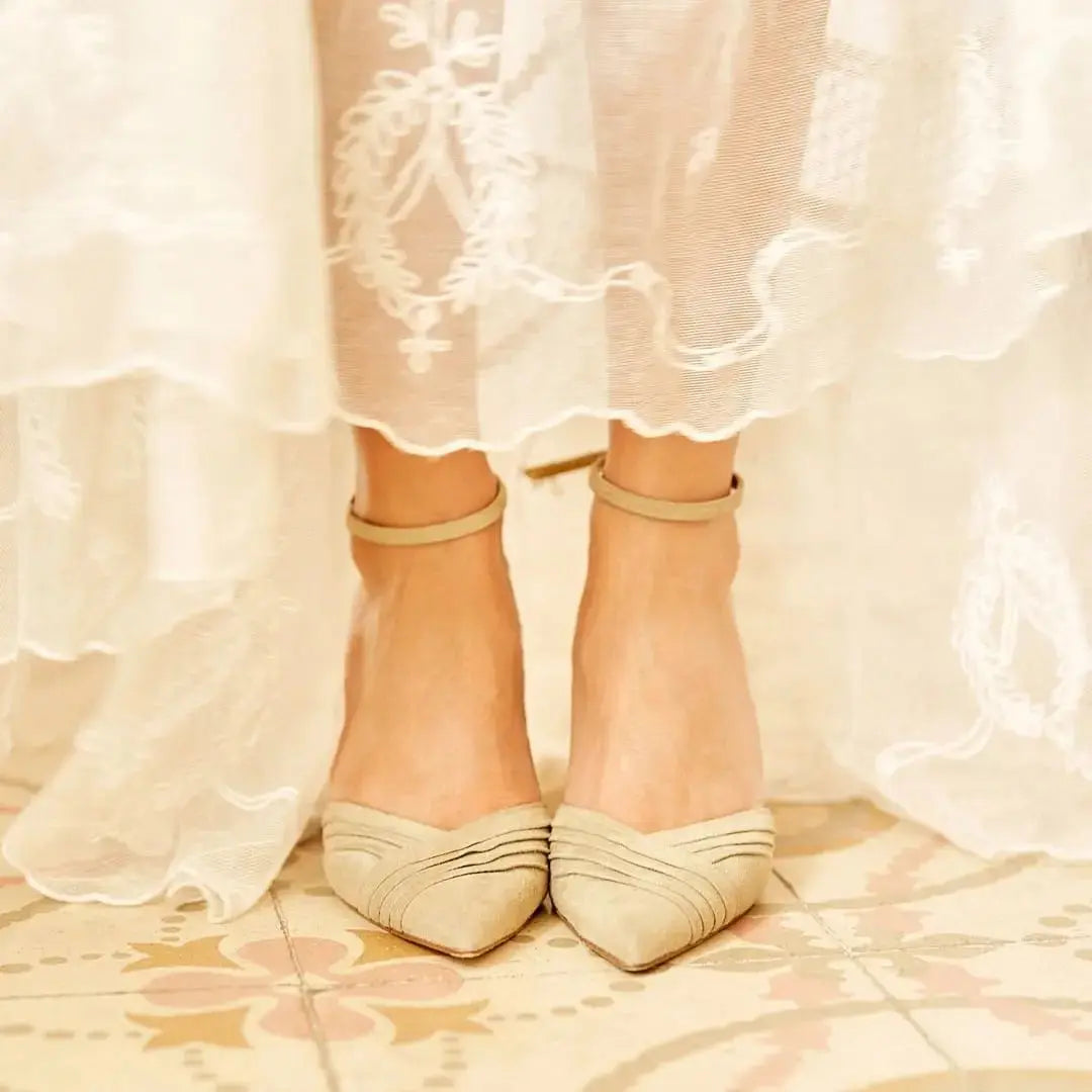 Green Velvet Block Heel wedding shoes product view 7 | ForeverSolesBride
