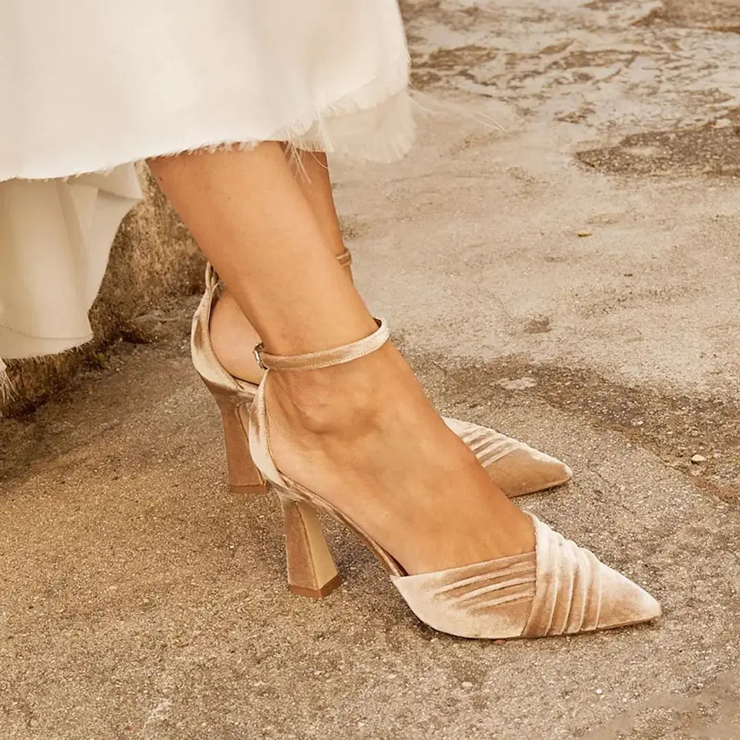Green Velvet Block Heel wedding shoes product view 9 | ForeverSolesBride