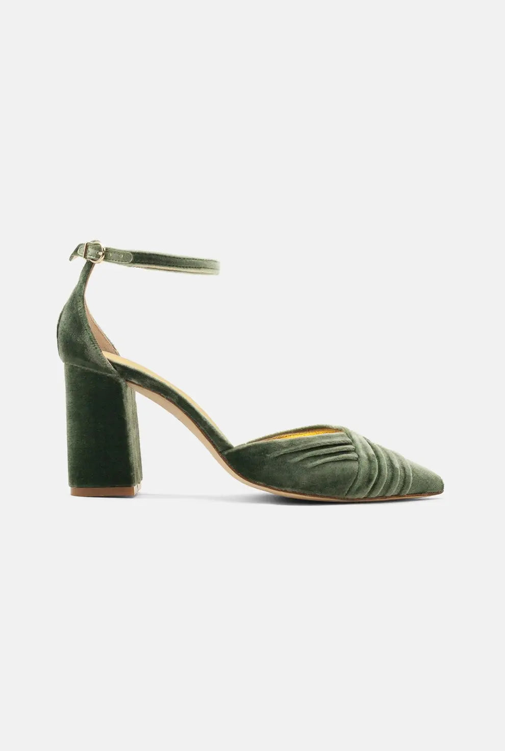 Green Velvet Block Heel wedding shoes product view 11 | ForeverSolesBride