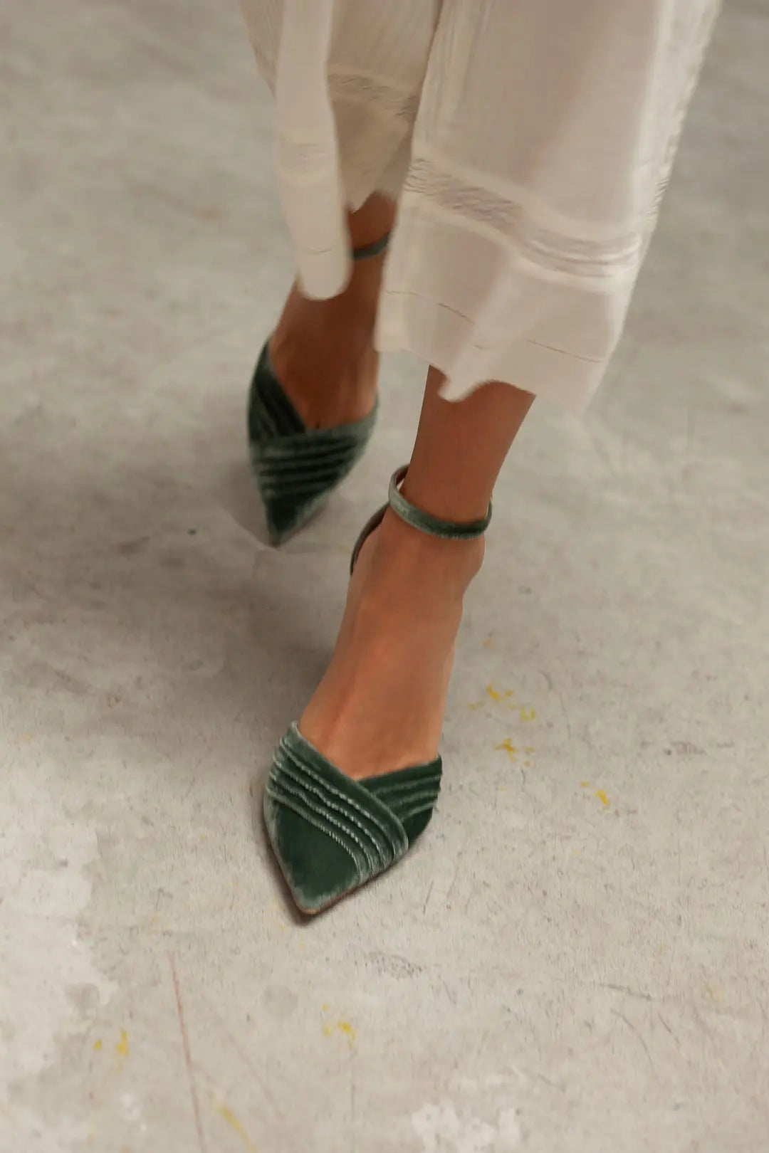 Green Velvet Block Heel wedding shoes product view 12 | ForeverSolesBride