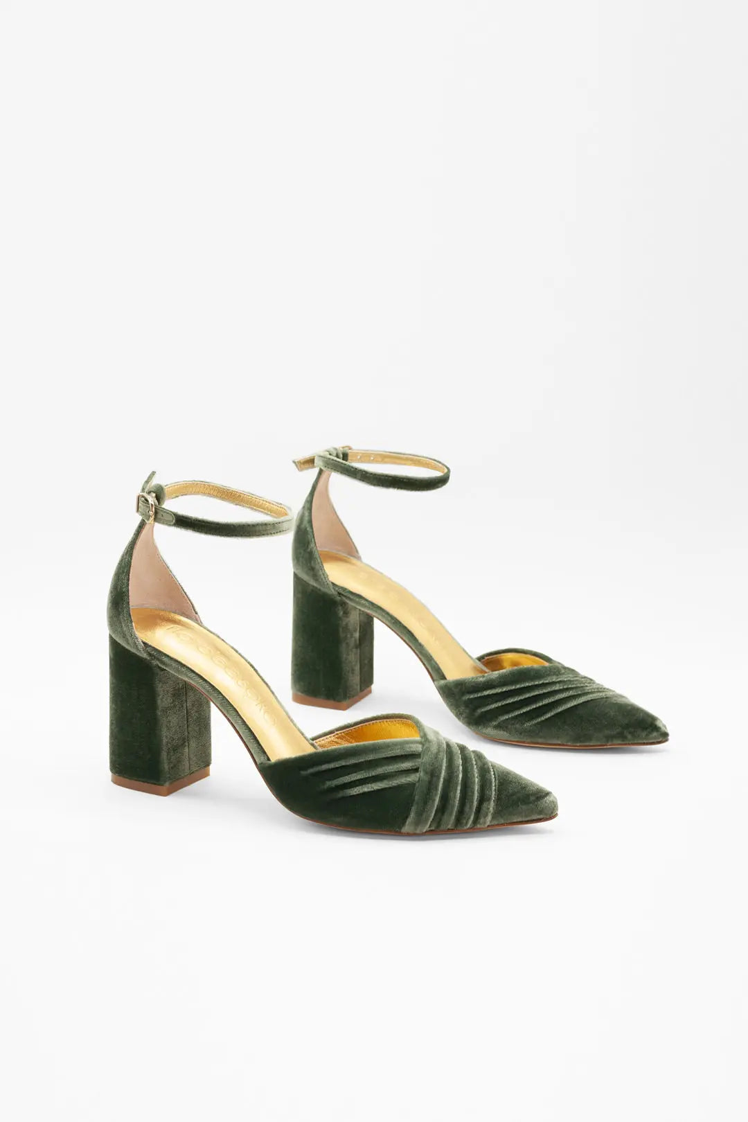 Green Velvet Block Heel wedding shoes product view 14 | ForeverSolesBride