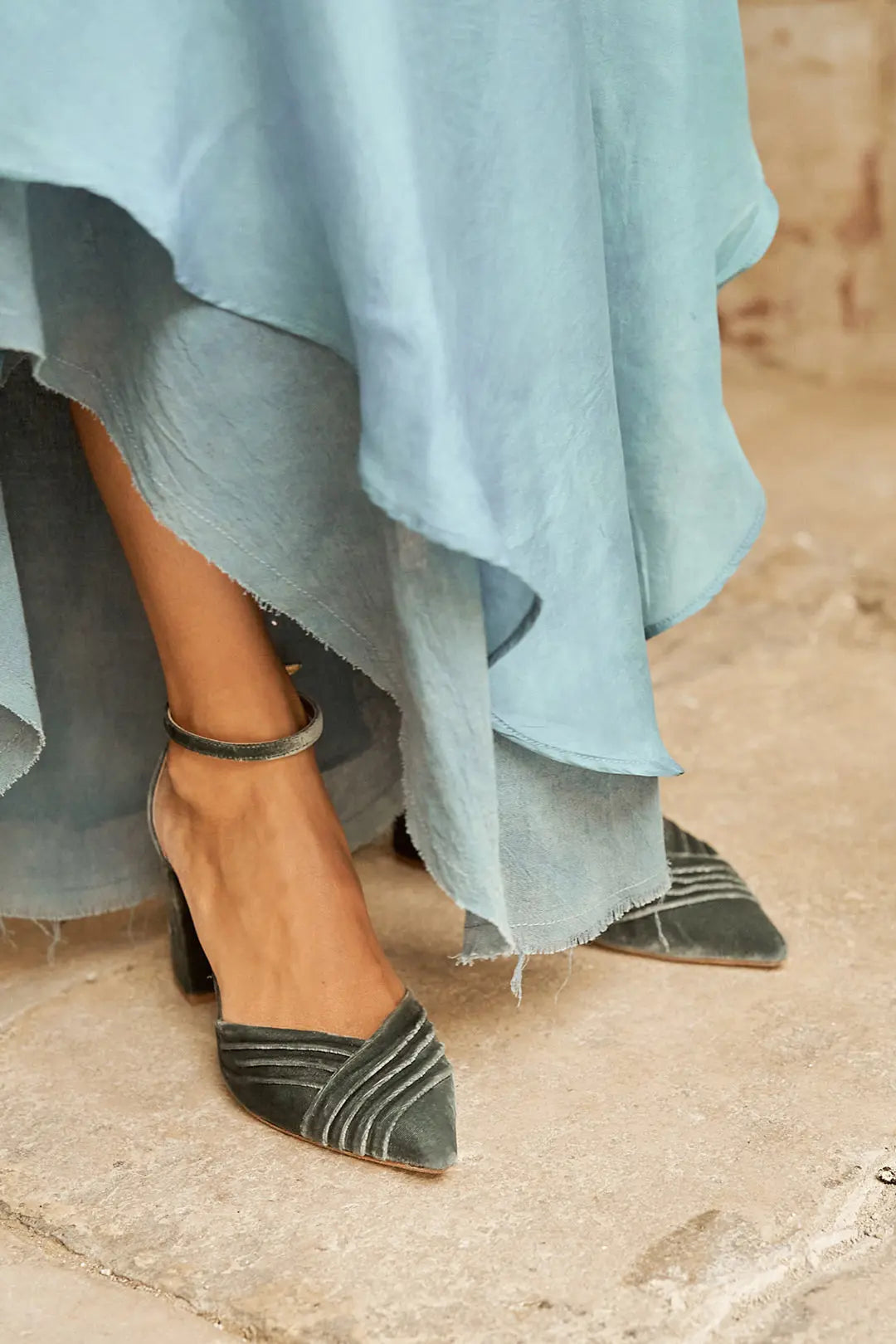 Green Velvet Block Heel wedding shoes product view 15 | ForeverSolesBride