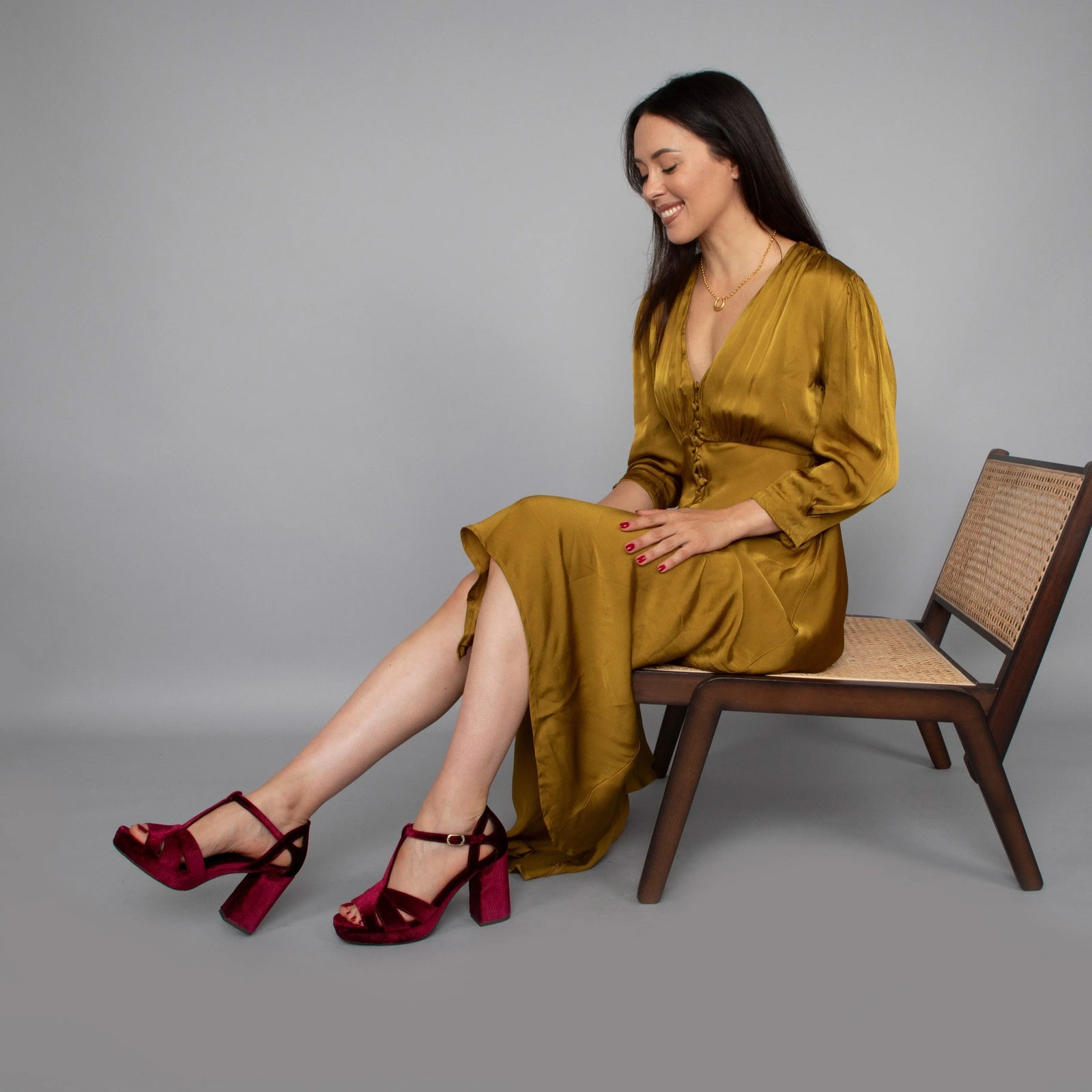 Red Velvet Block Heel wedding shoes hero front view | ForeverSolesBride