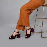 Red Velvet Block Heel wedding shoes product view 4 | ForeverSolesBride