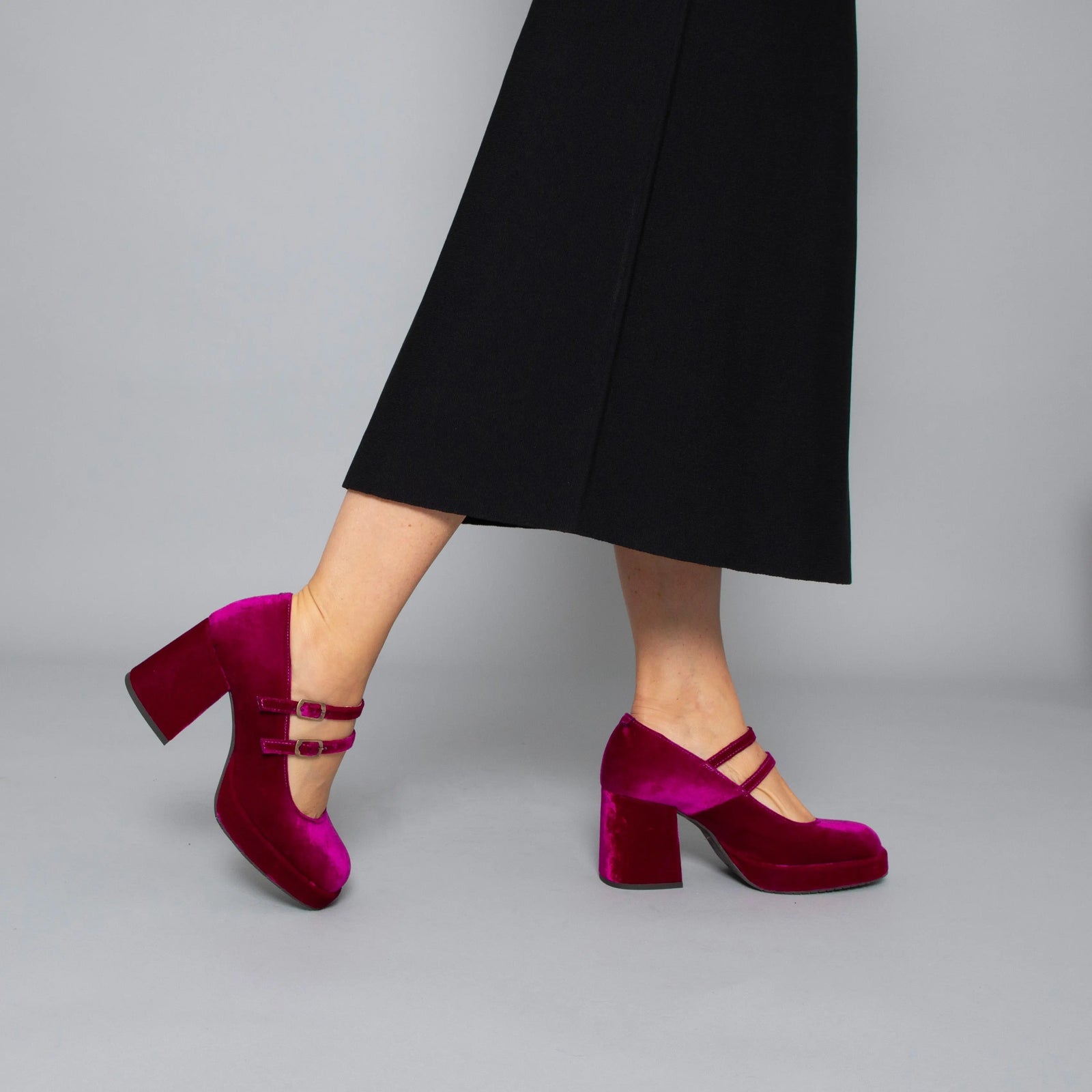 Red Velvet Block Heel wedding shoes product view 5 | ForeverSolesBride