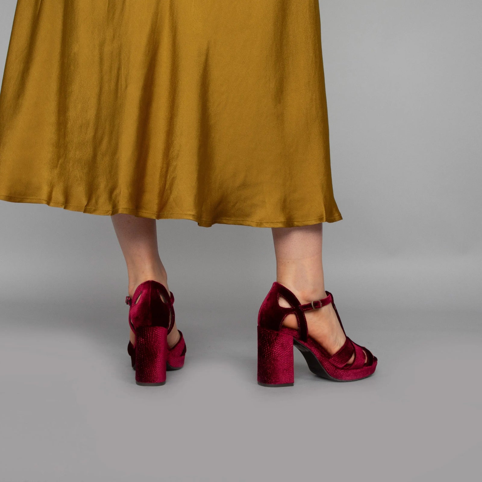 Red Velvet Block Heel wedding shoes product view 9 | ForeverSolesBride