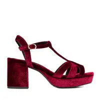 Red Velvet Block Heel wedding shoes product view 10 | ForeverSolesBride