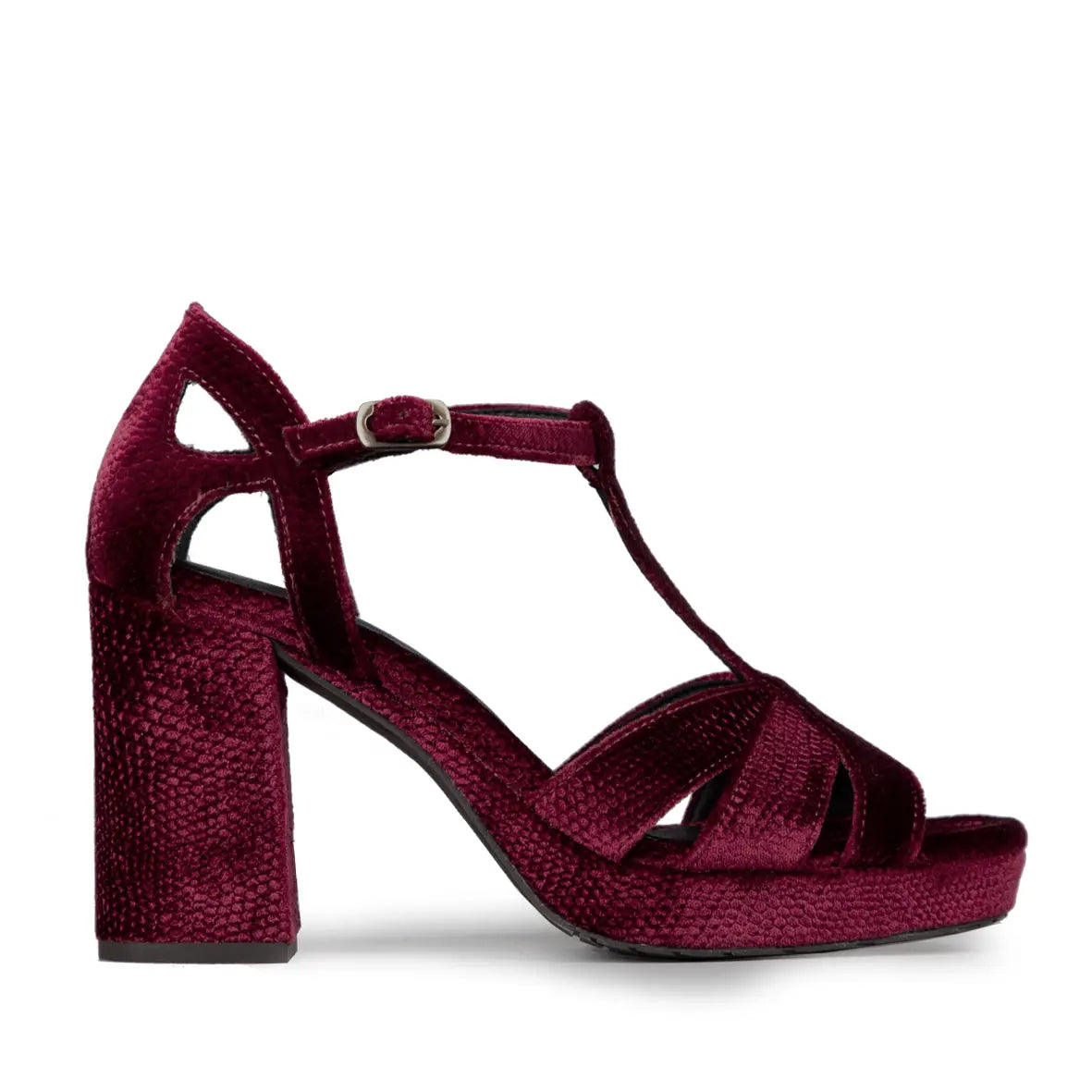 Red Velvet Block Heel wedding shoes product view 11 | ForeverSolesBride