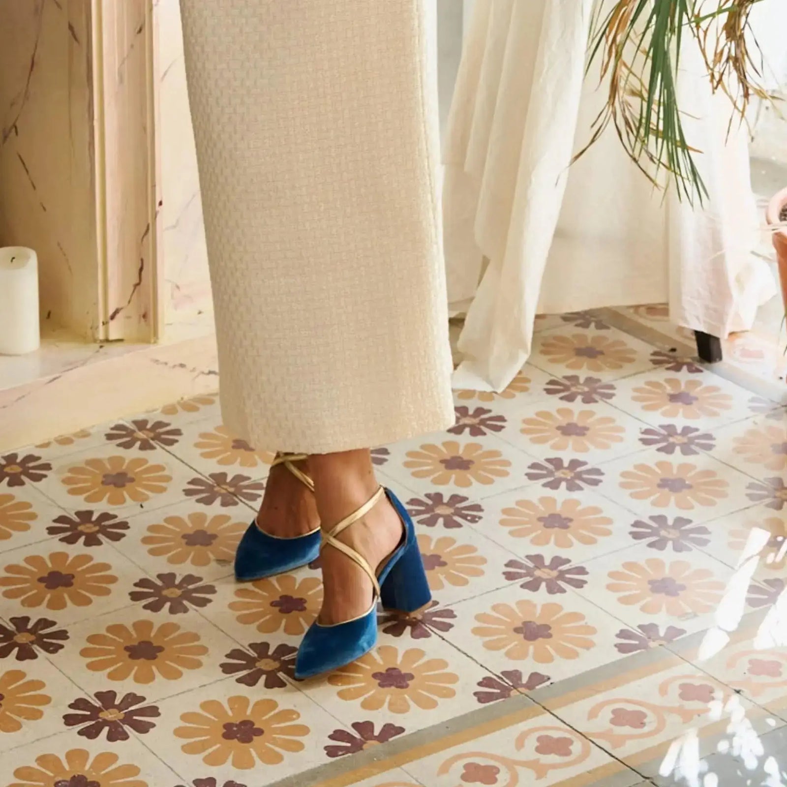 Emerald Green Velvet Block Heel wedding shoes product view 3 | ForeverSolesBride