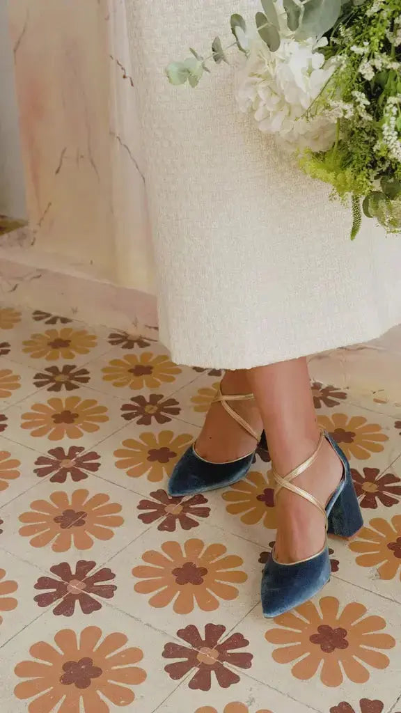 Emerald Green Velvet Block Heel wedding shoes product view 4 | ForeverSolesBride