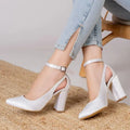 ForeverSoles Whi̇Te Handmade Satin Women Heels for women, elegant wedding and party shoes