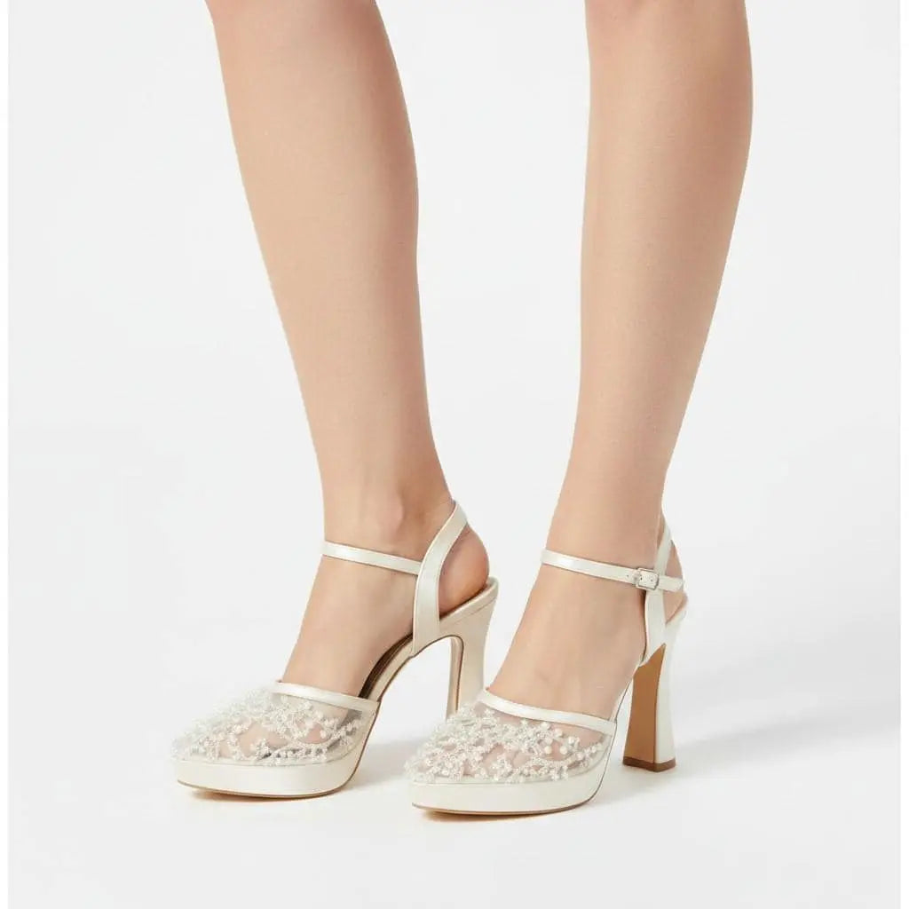 White Lace Platform wedding shoes product view 4 | ForeverSolesBride