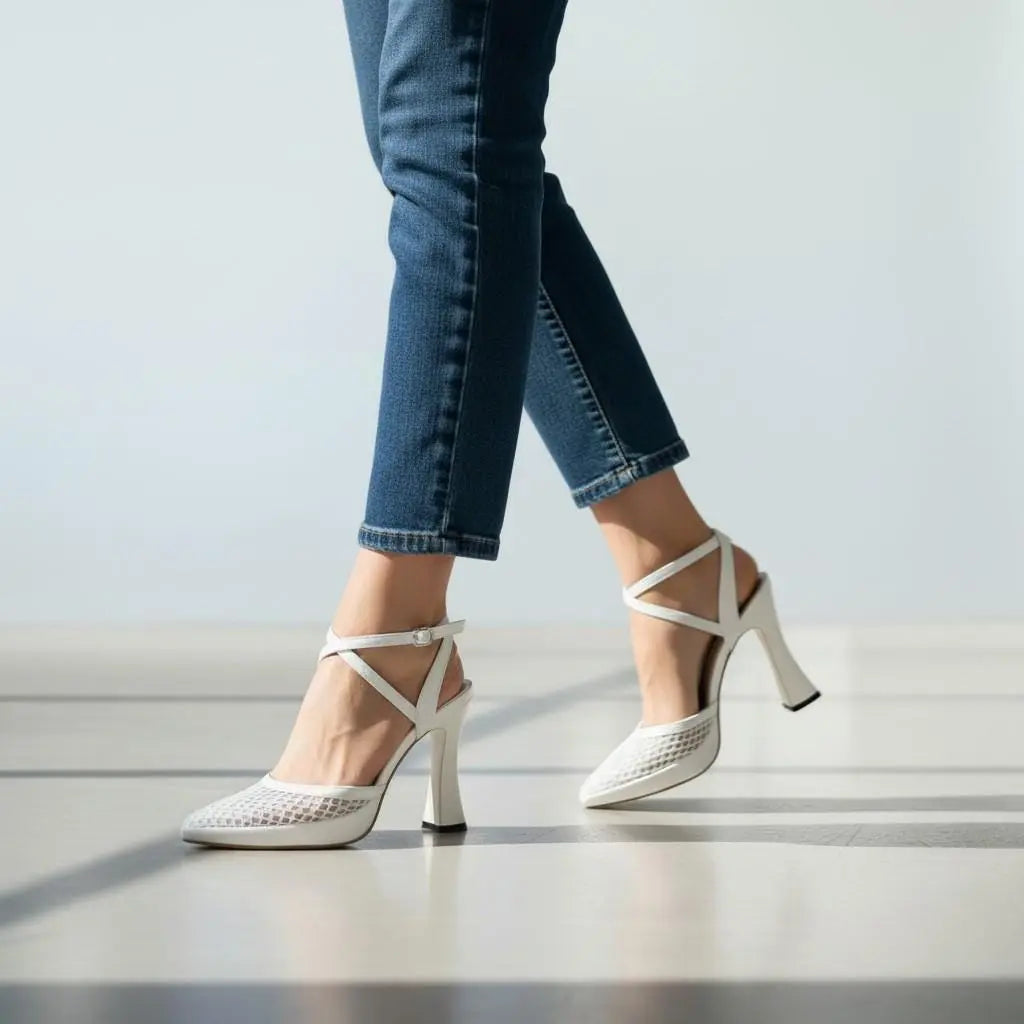 White Mesh Pumps wedding shoes product view 2 | ForeverSolesBride