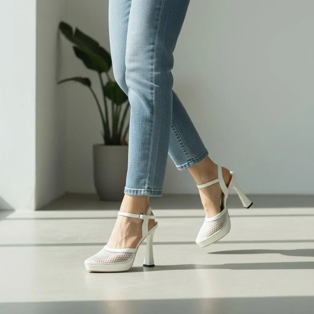 White Platform wedding shoes hero front view | ForeverSolesBride