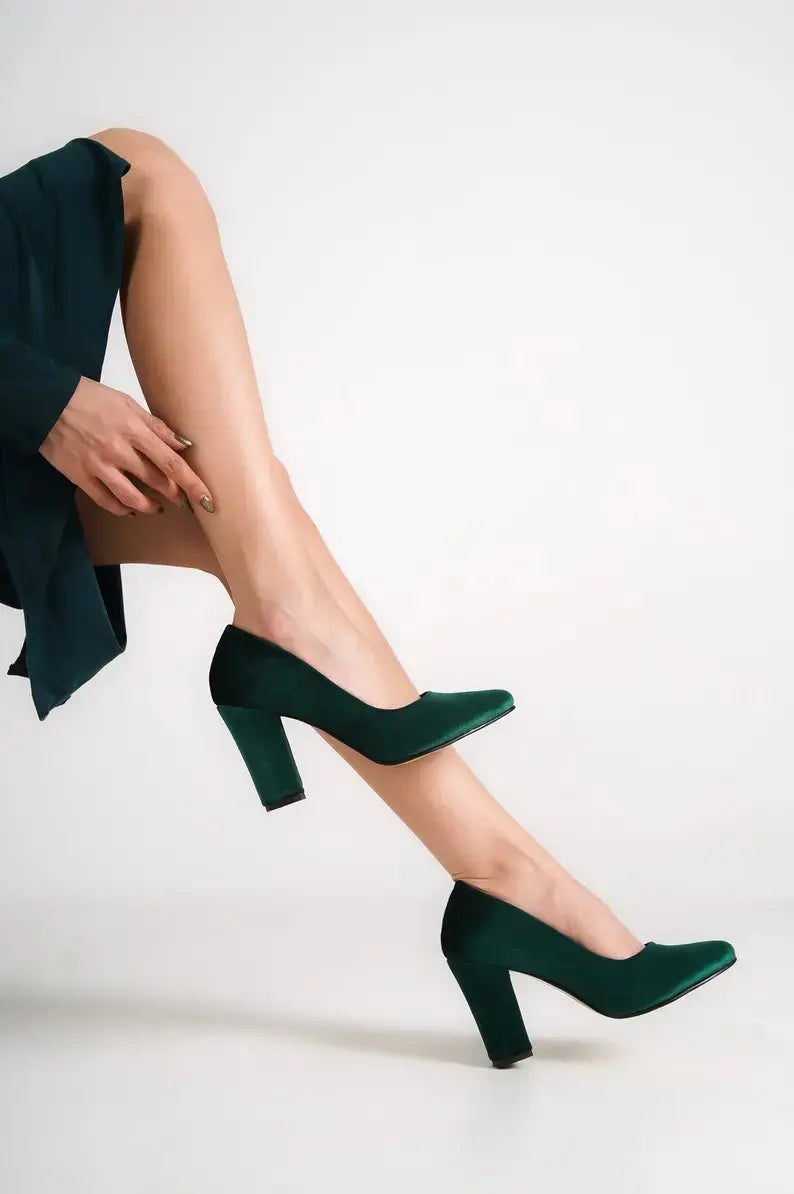 White Velvet Pumps wedding shoes hero front view | ForeverSolesBride
