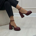 ForeverSoles Wine Patent Platform Heels for women, elegant wedding and party shoes