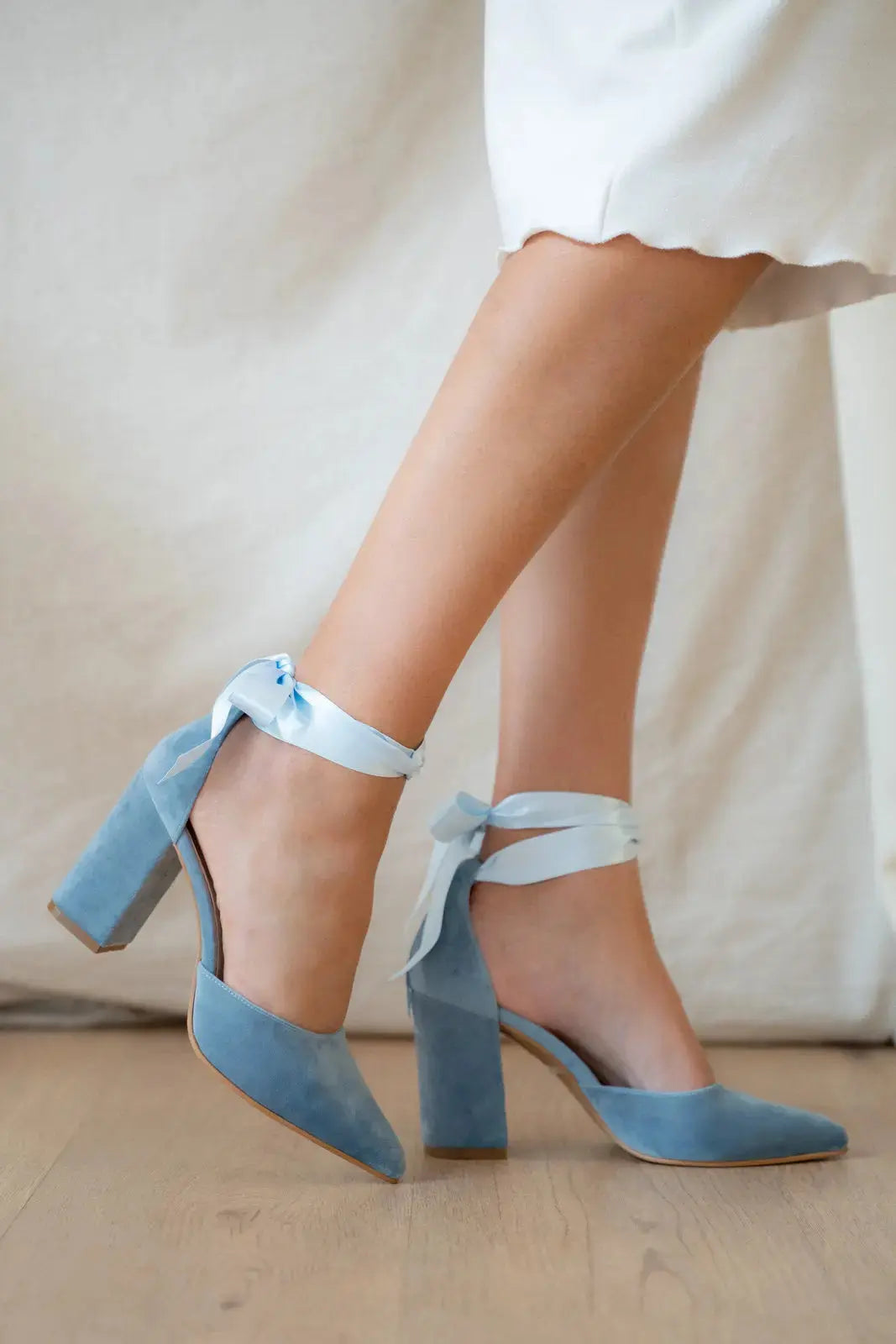 Blue bridal wedding shoes hero front view | ForeverSolesBride