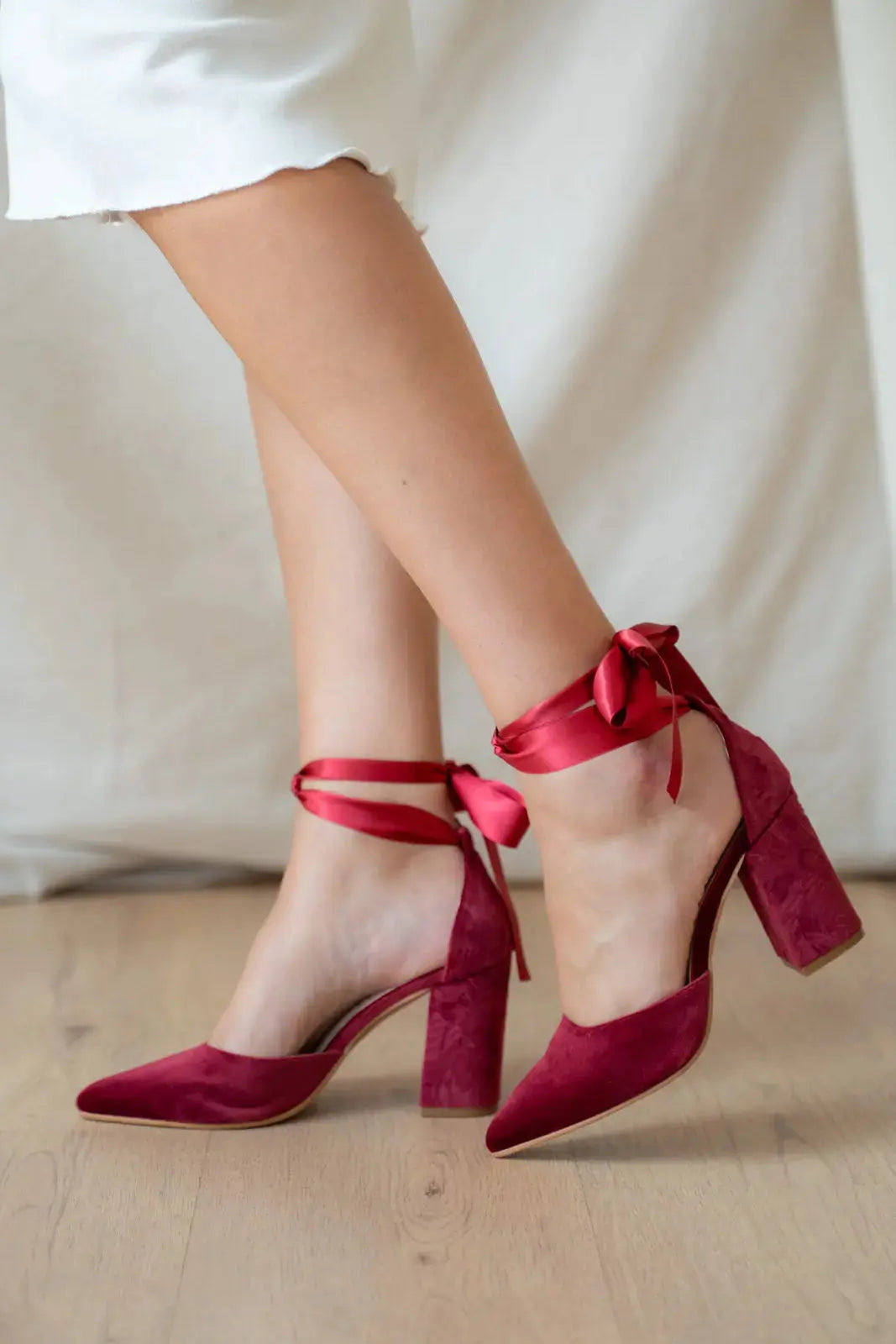 Red bridal wedding shoes hero front view | ForeverSolesBride