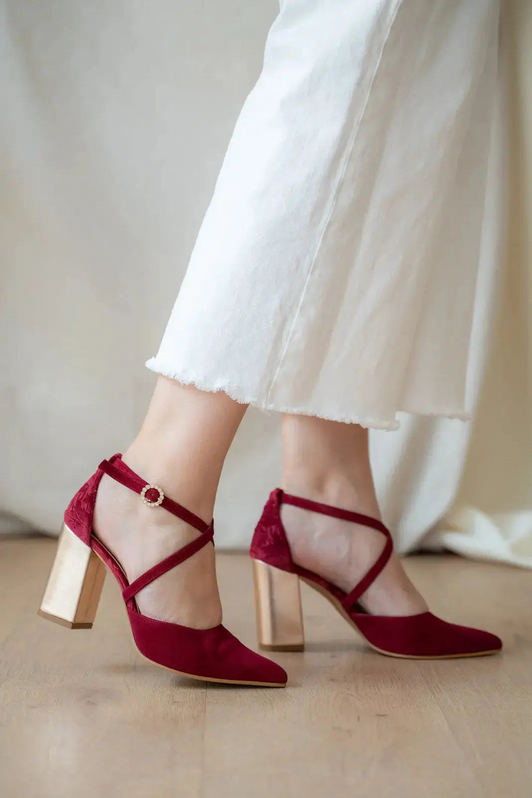 Red bridal wedding shoes product view 6 | ForeverSolesBride
