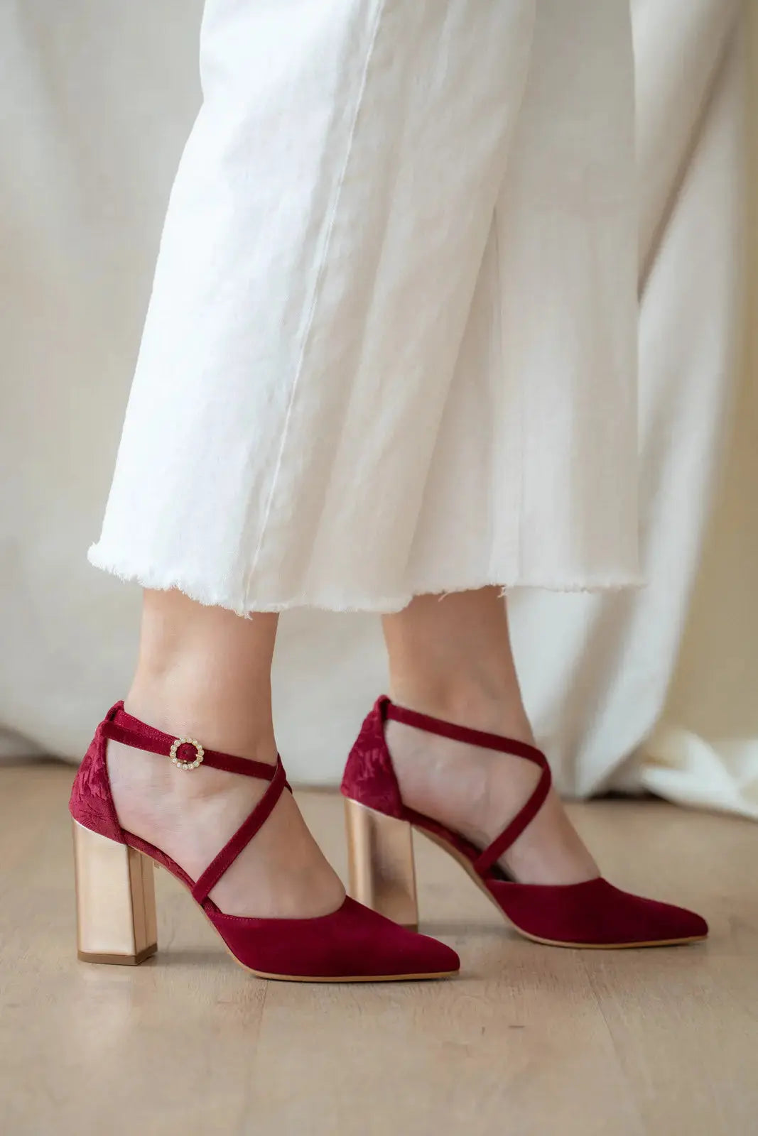 Red bridal wedding shoes product view 7 | ForeverSolesBride