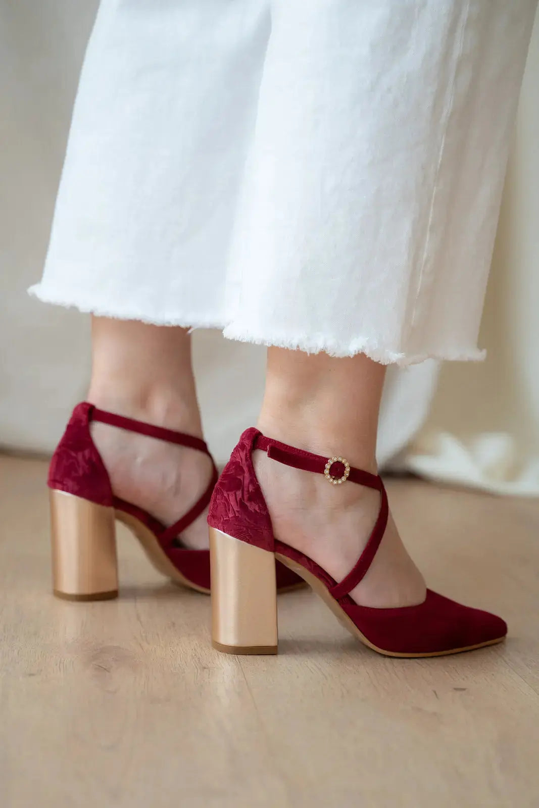 Red bridal wedding shoes product view 8 | ForeverSolesBride
